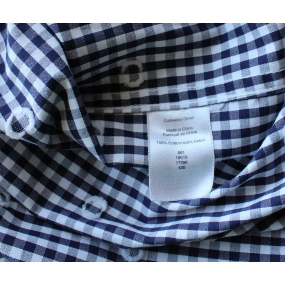 Coldwater Creek Gingham Check Plaid Polka Dot Navy Blue White Tunic Shirt Top PS - Picture 11 of 12